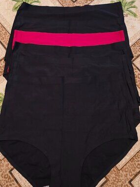High Waist Silky No Show Panties 6 Black Pairs, One Pair Red Size 8/L NWOT